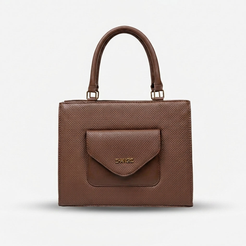 Envelope Pocket Structured Tote - Chocolate