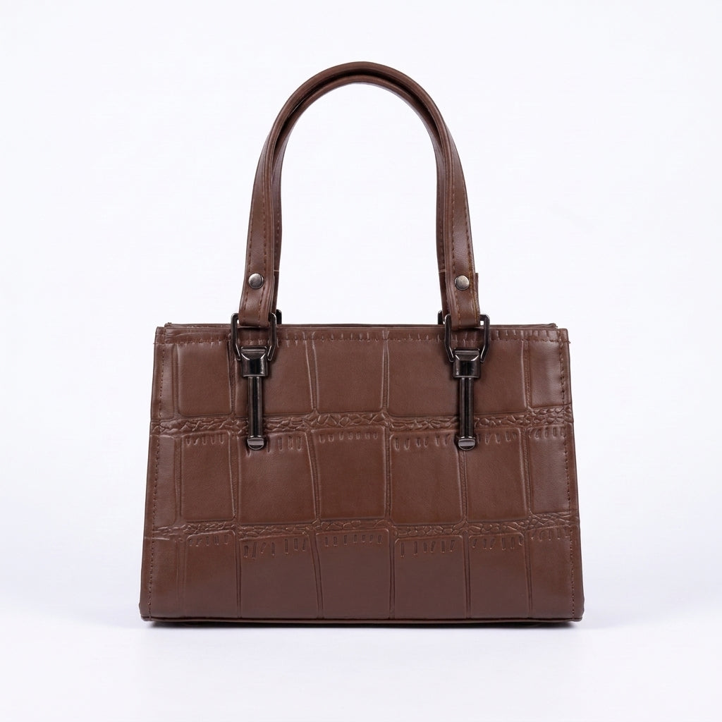Croc Print Structured Satchel Bag for Women - PU Leather