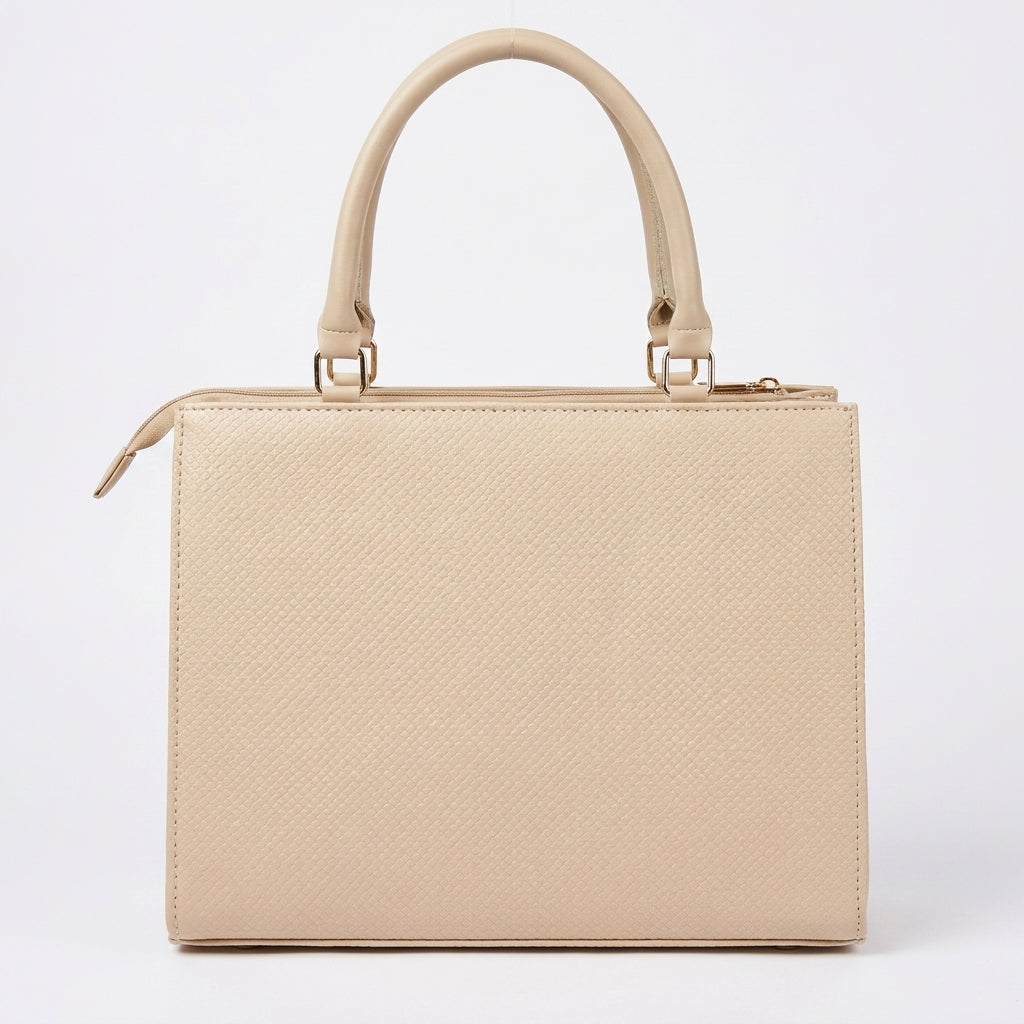 Envelope Pocket Structured Tote - Beige back