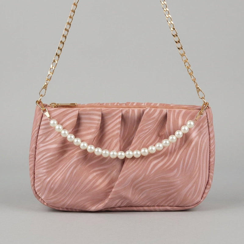 Pleated Pearl-Strap Shoulder Bag - Pink