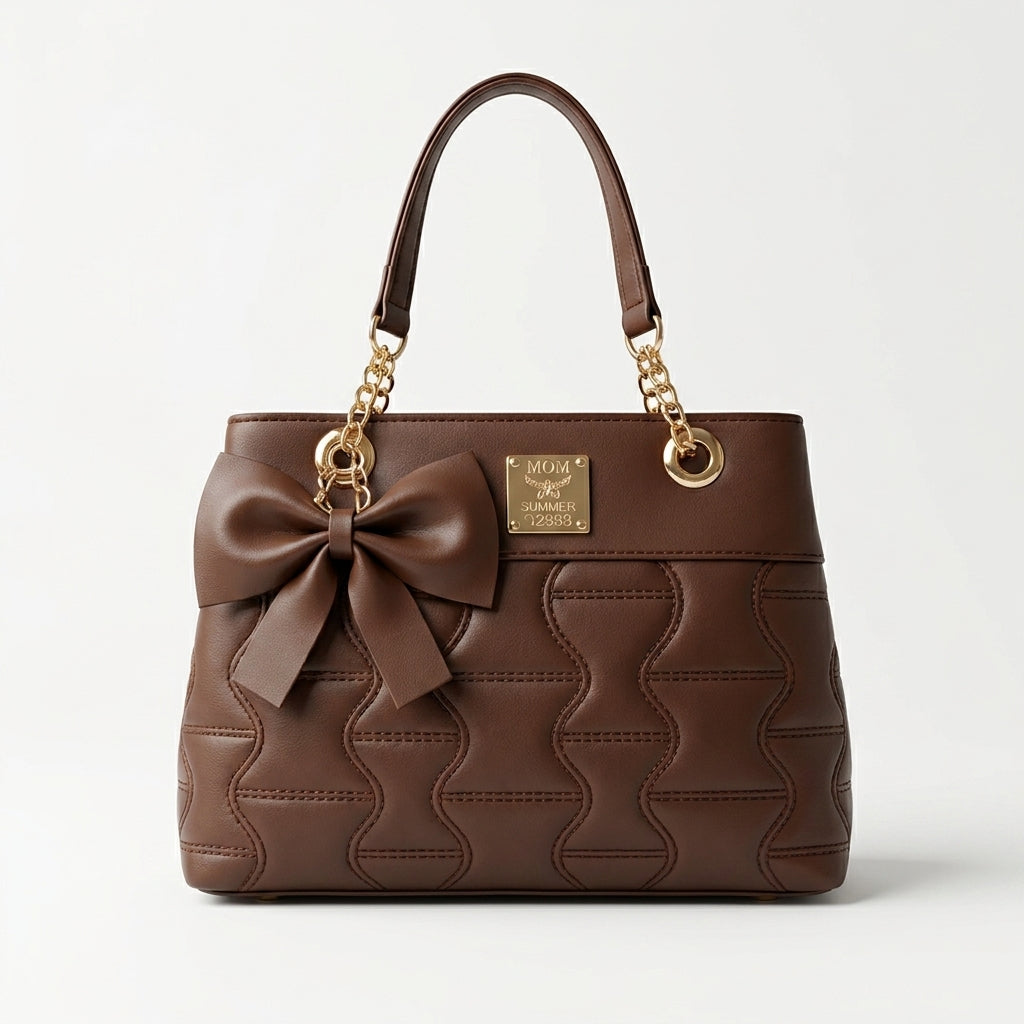 Quilted Bow-Detail Tote Bag - Yellow
