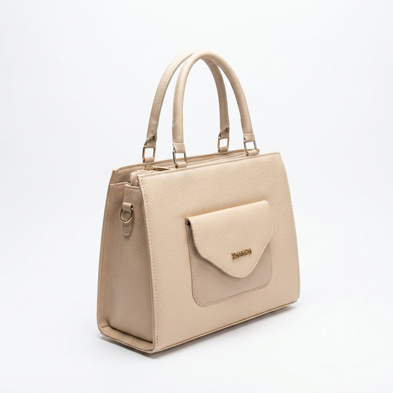 Envelope Pocket Structured Tote - Beige