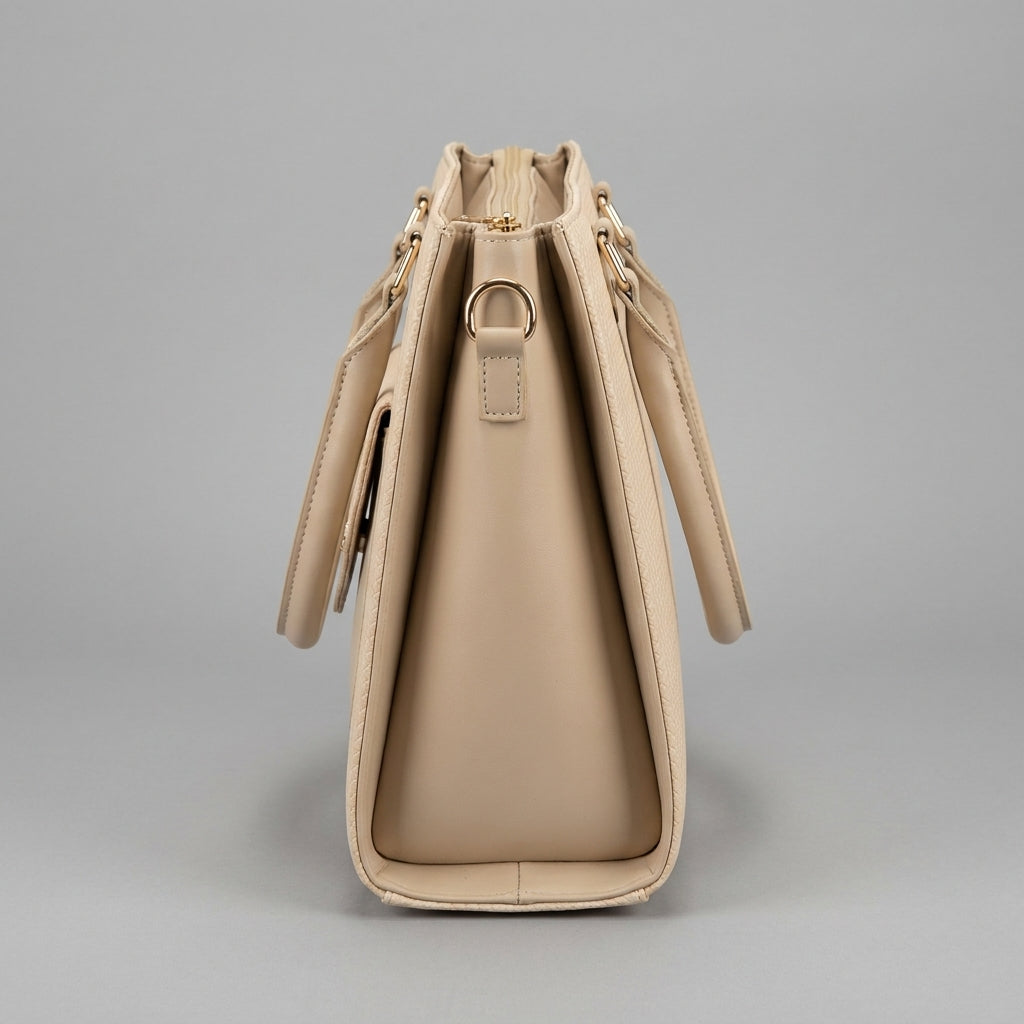 Envelope Pocket Structured Tote - Beige side