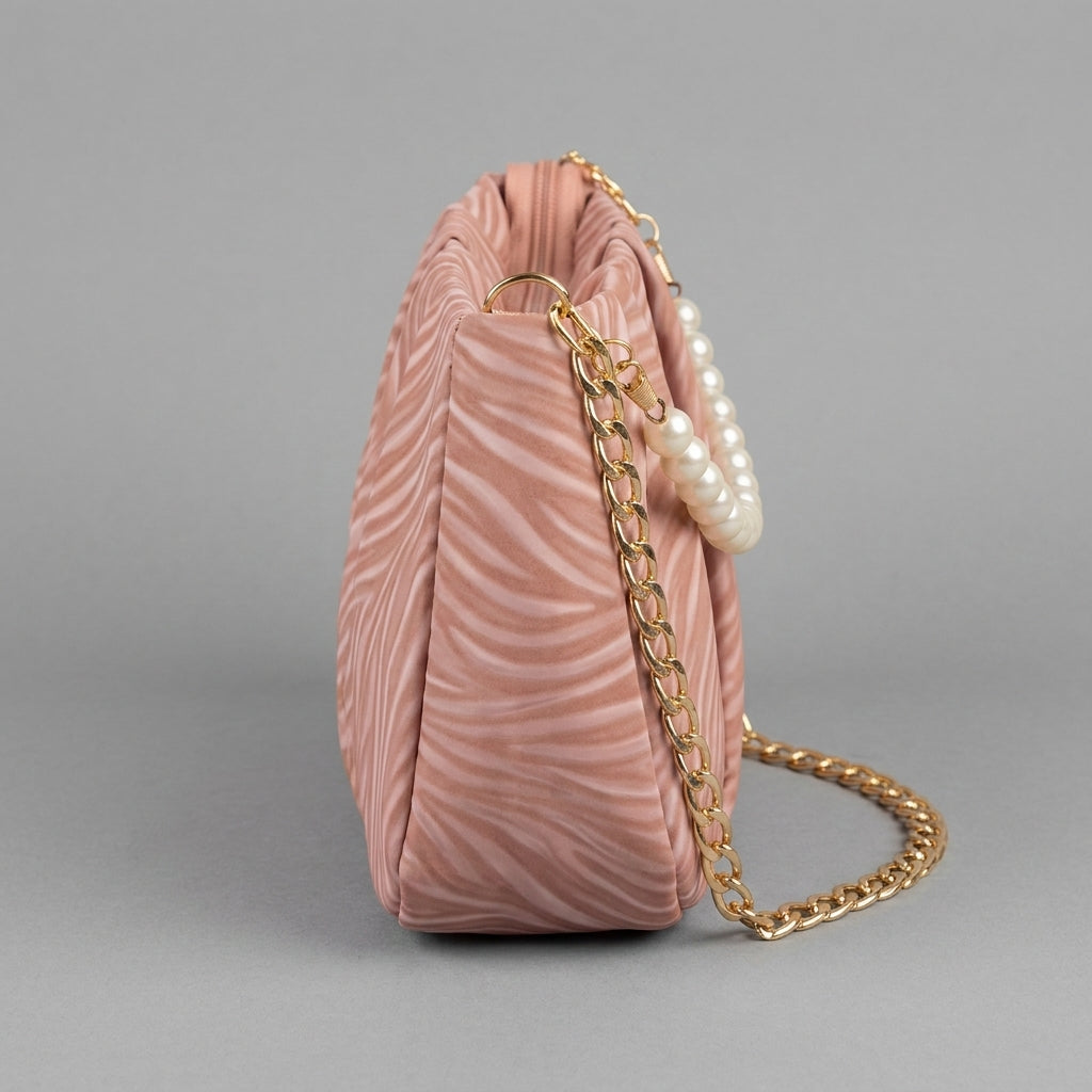 Pleated Pearl-Strap Shoulder Bag - Pink side