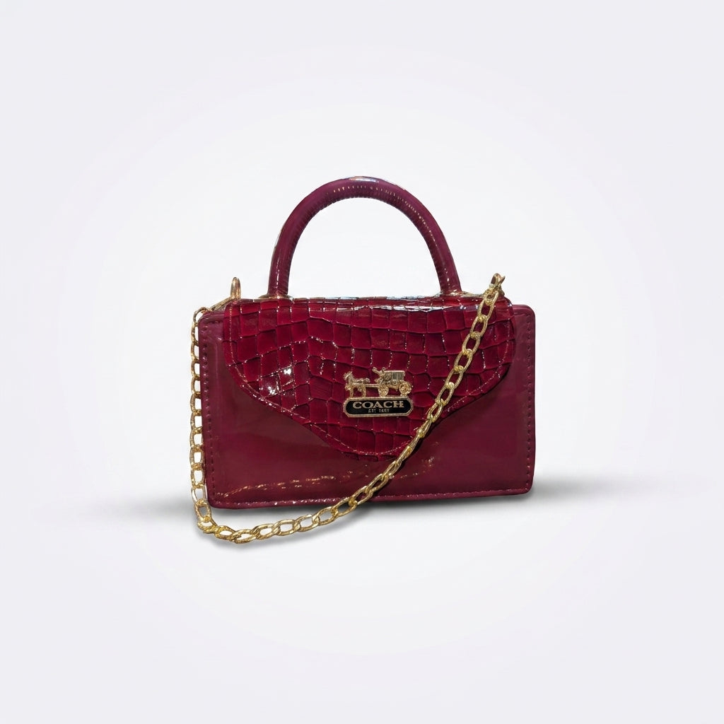 Coach-Embossed Mini Top-Handle Bag with Detachable Chain Strap — Patent Finish | AndroonBazar