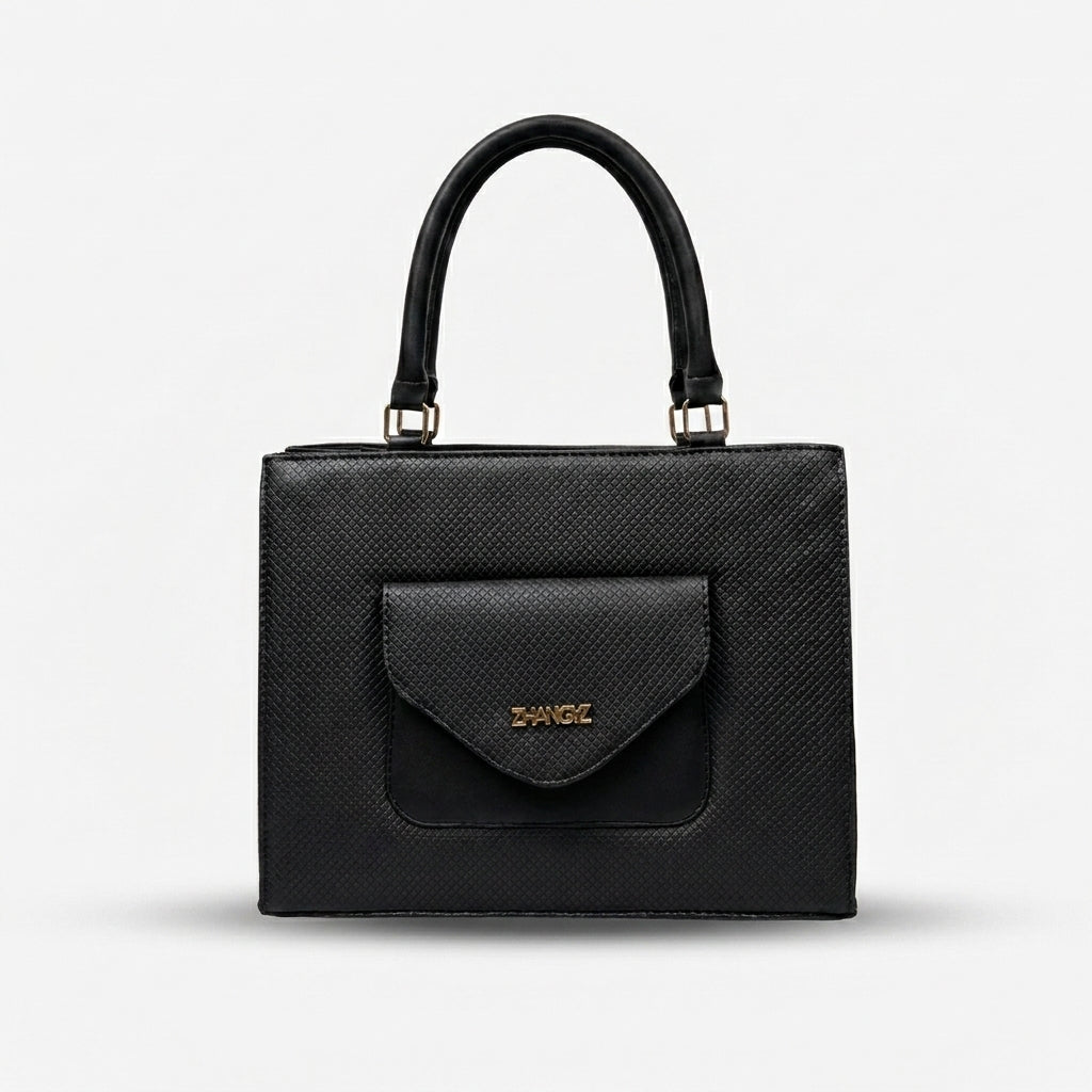 Envelope Pocket Structured Tote - Black