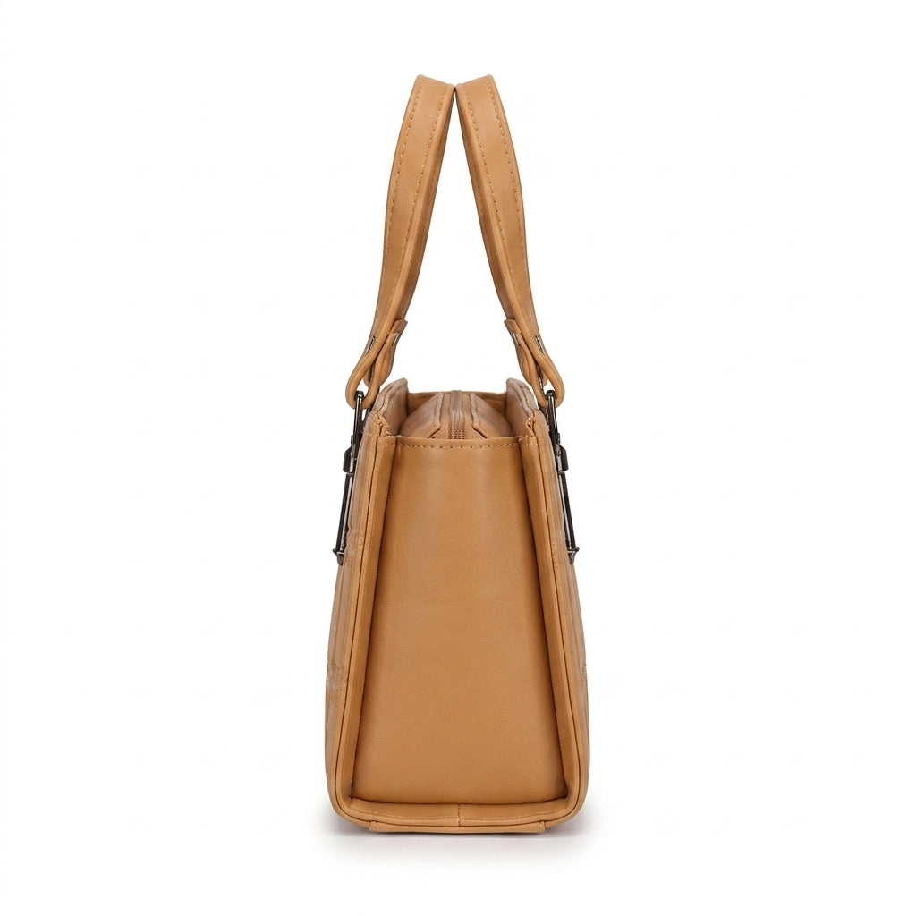 Croc-Embossed Structured Satchel - Tan side