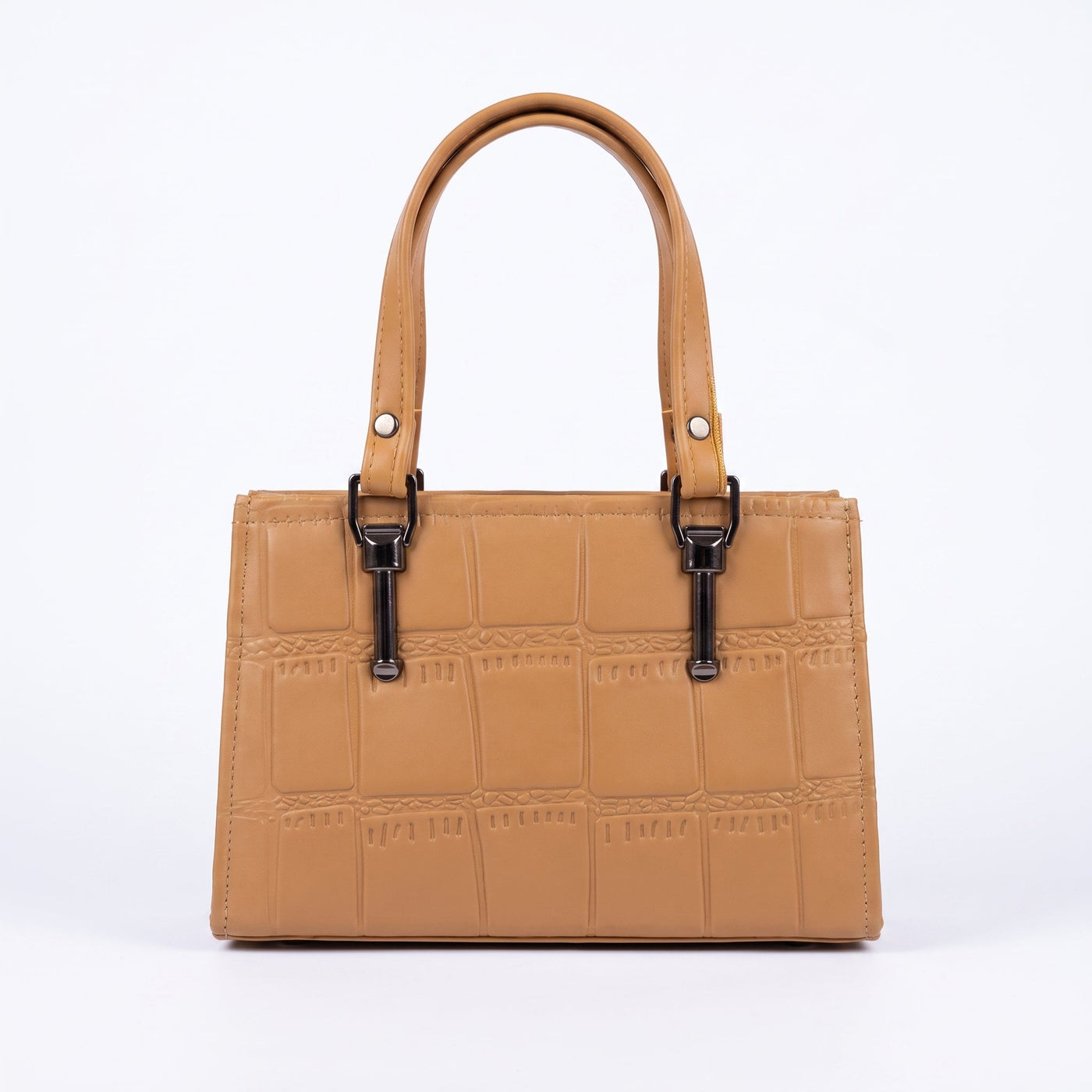 Croc-Embossed Structured Satchel - Tan