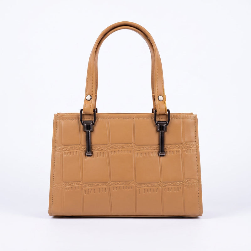 Croc-Embossed Structured Satchel - Tan