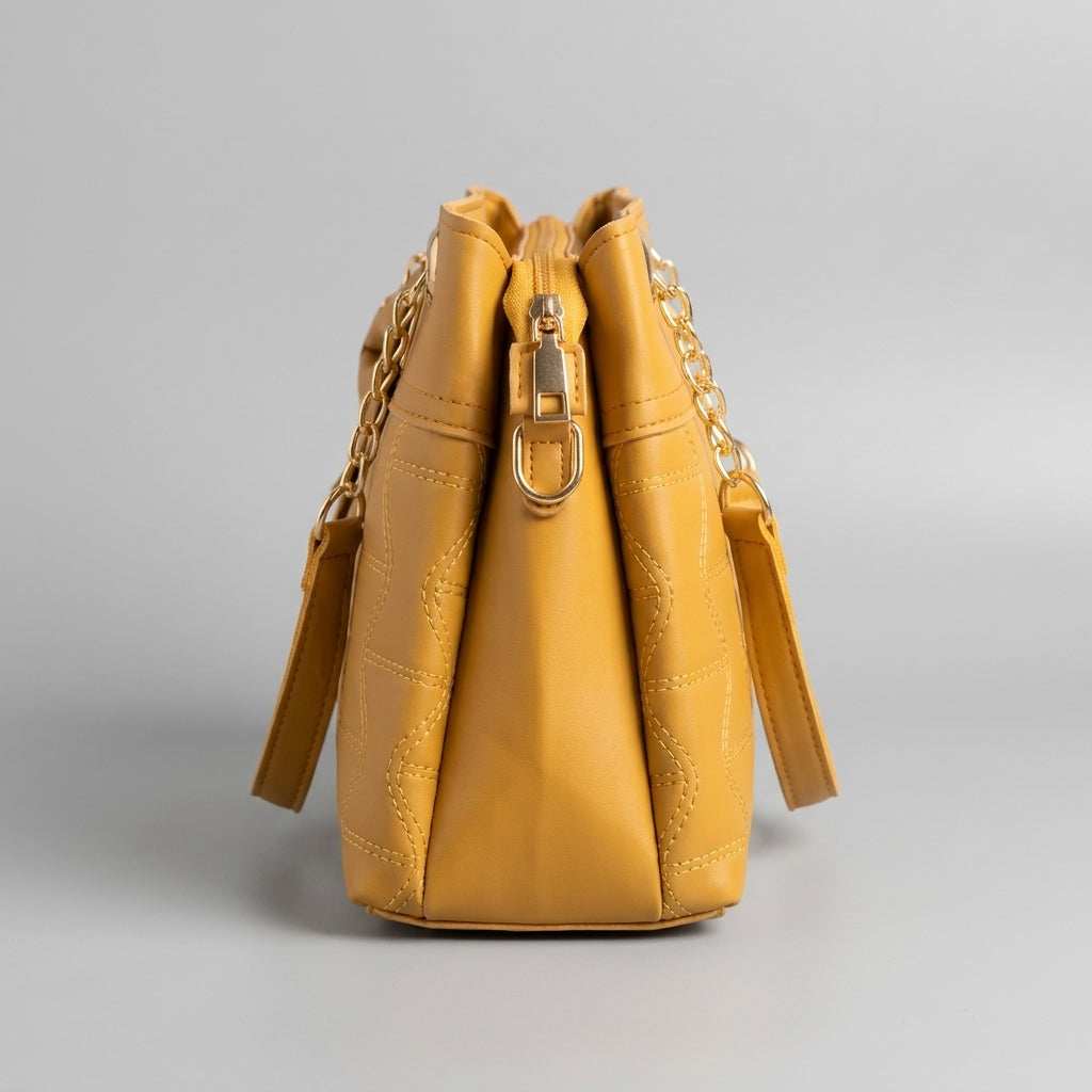 Quilted Bow-Detail Tote Bag - Yellow rear