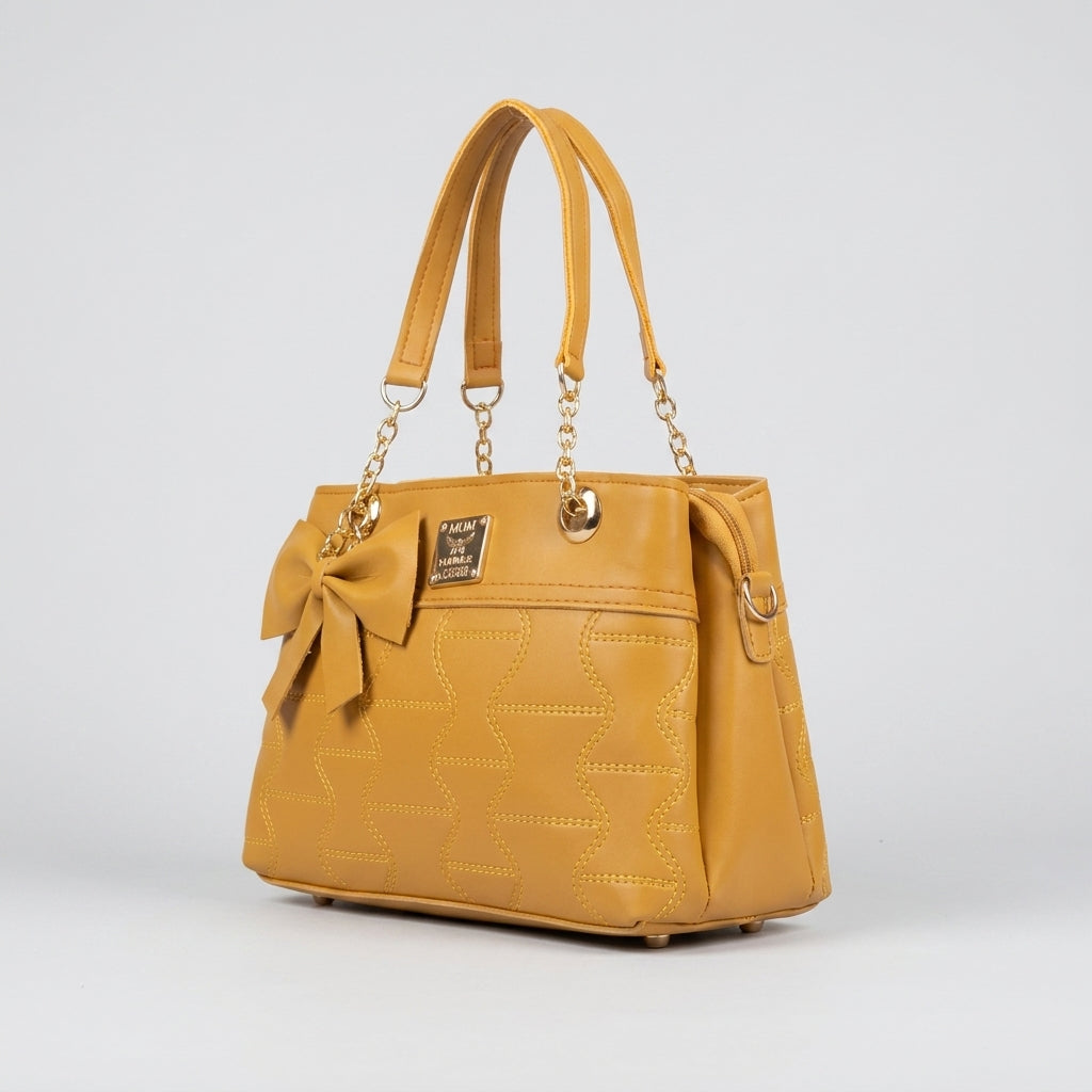 Quilted Bow-Detail Tote Bag - Yellow side